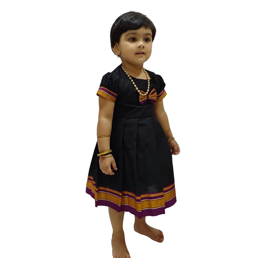 Mom and Me Baby Girls' Black Khan Dress Traditional Elegant Frock for Ages 0-5 Years| Perfect for Makar Sankranti, Pongal, Pedda Panduga, Baby Shower (in, Age, 12 Months, 18 Months, Regular, Black)