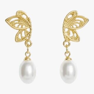 Half Butterfly Pearl Stud Earrings