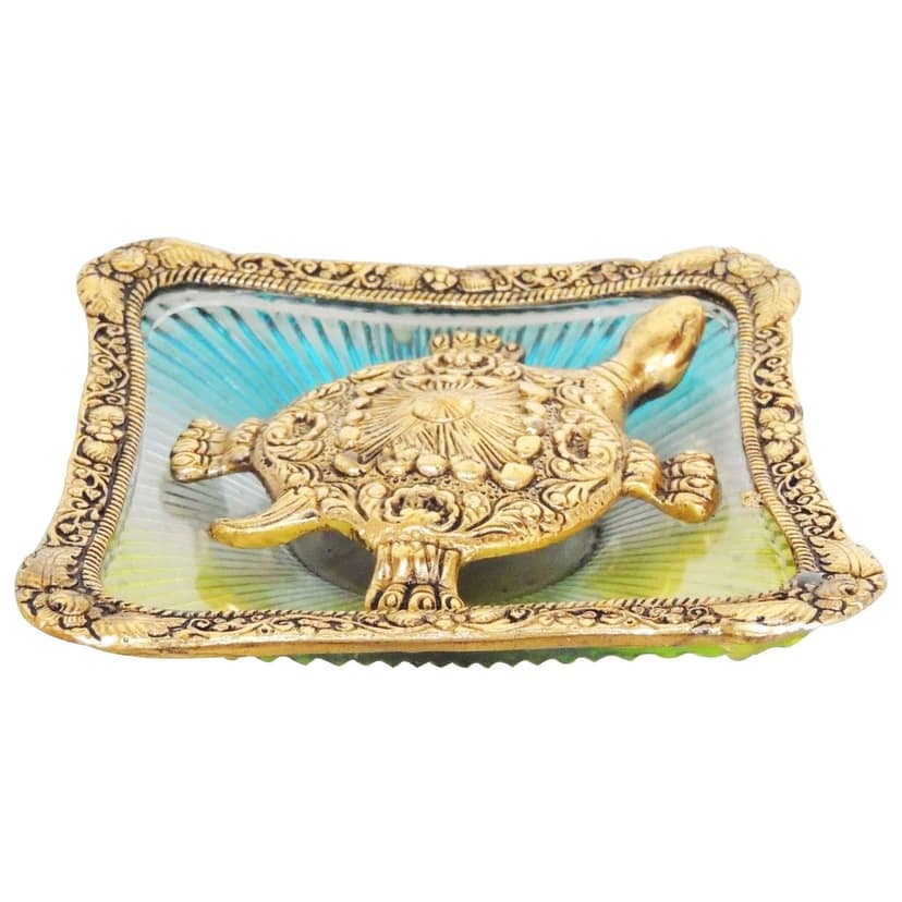 Aluminium Showpiece Tortoise StatueWith Coloured Square Glass Tray (ASMAS153 G) view 3