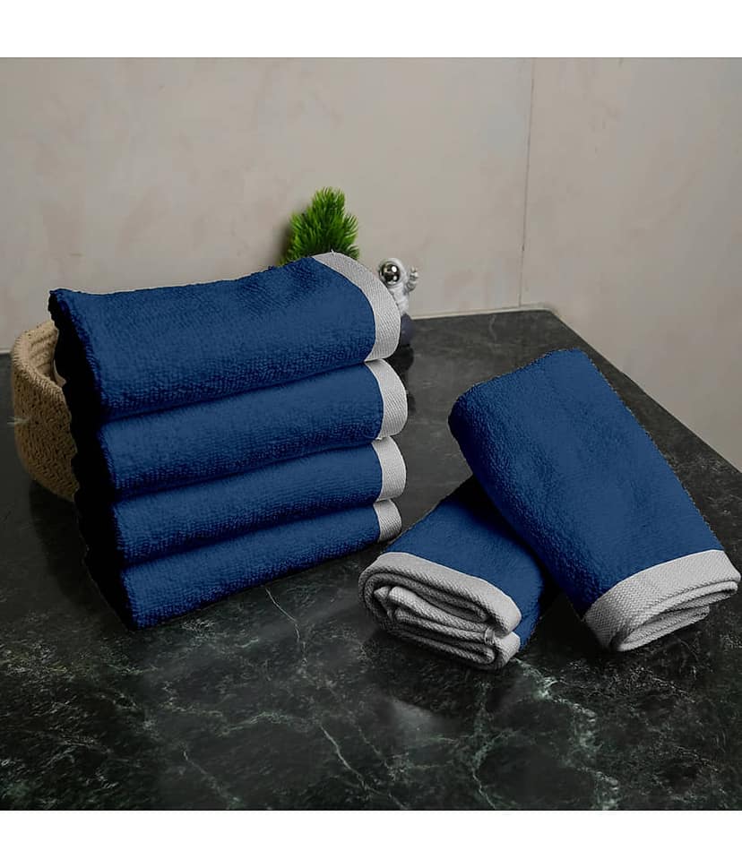 DIVINE CASA Cotton Solid Face Towel 451-500 GSM ( Pack of 6 ) - Blue