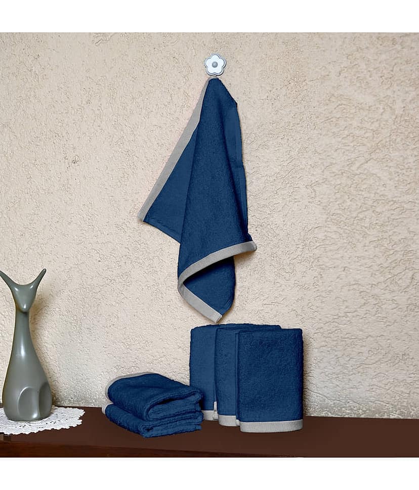 DIVINE CASA Cotton Solid Face Towel 451-500 GSM ( Pack of 6 ) - Blue view 2