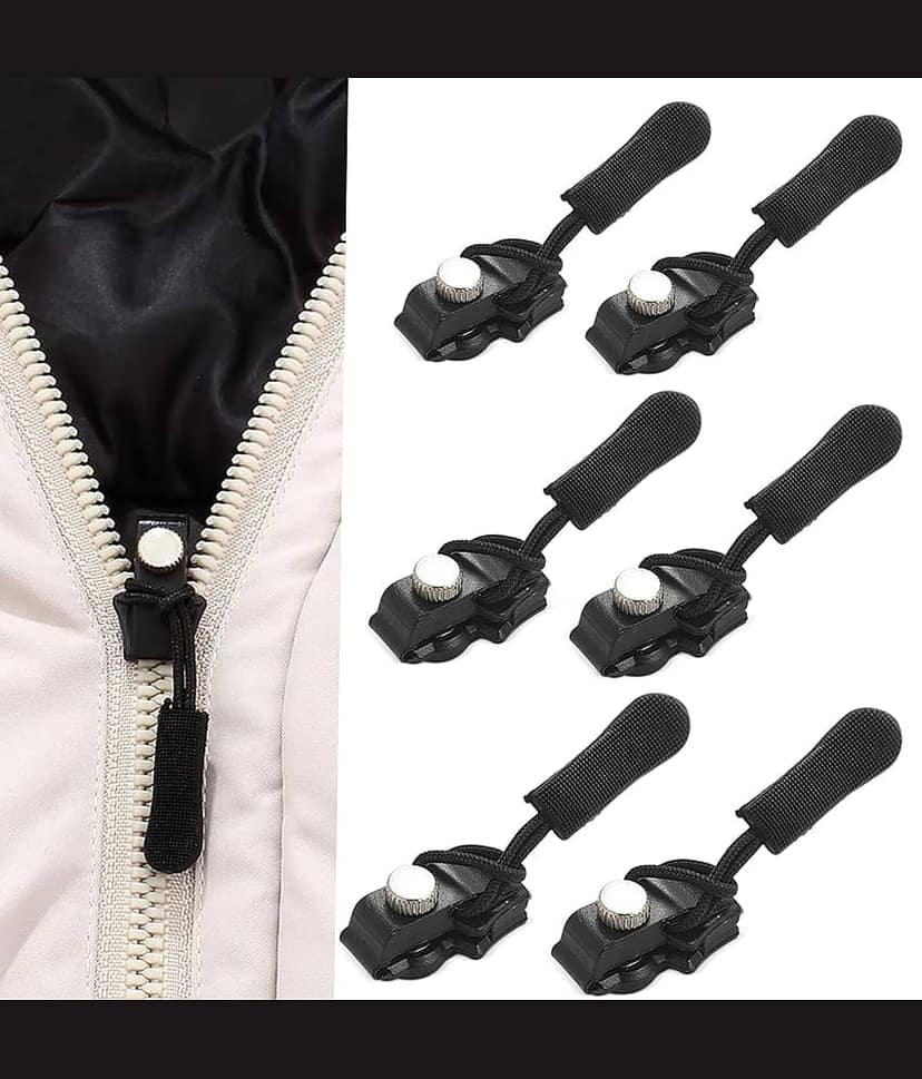 Magnique 8 Pcs Zipper Combo Repair Kit, Instant Zipper Sliders with Nylon Pull Tabs Cords, Replacement Plastic Zipper Pull for Sliding Teeth, Universal Screw Fix Removable Zippers for Bags, Garments, Shoes