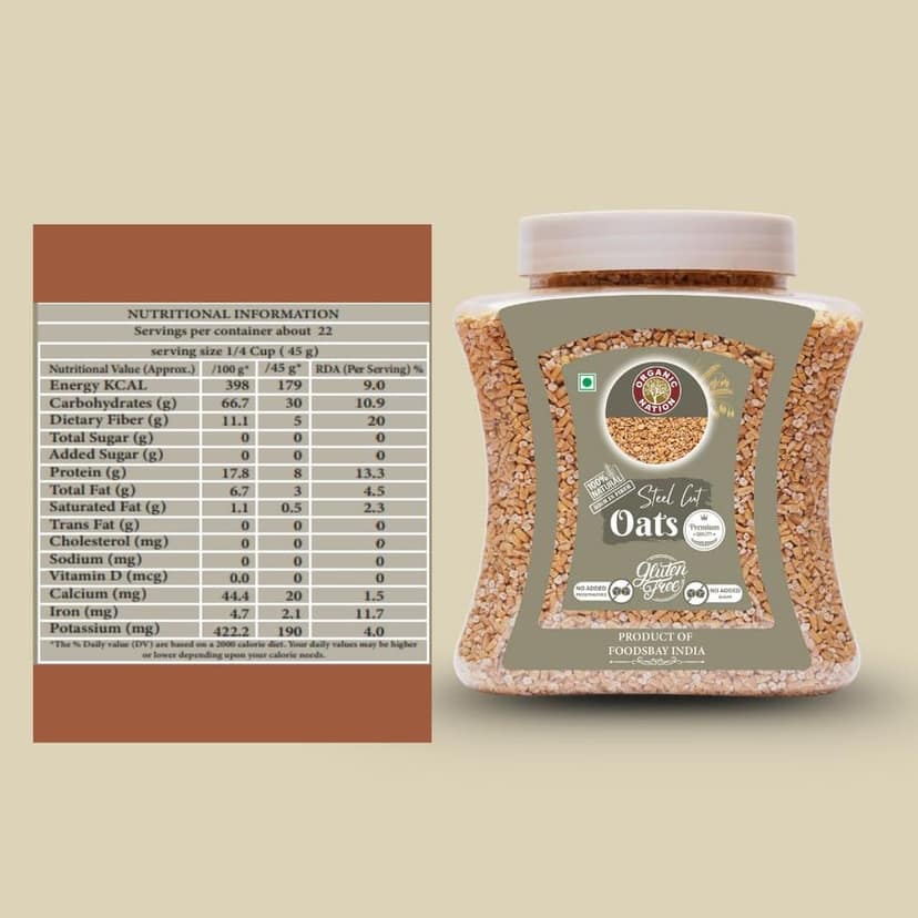 Organic Nation Steel Cut Oats 1kg | 100% Whole Grain Oats | Gluten-Free | Healthy Breakfast view 5