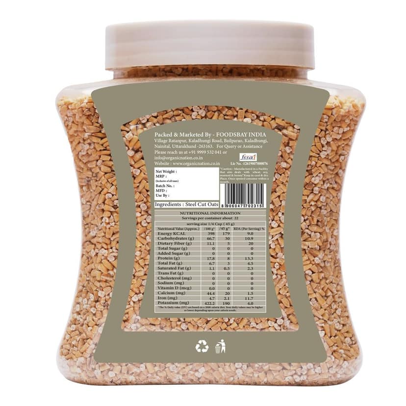 Organic Nation Steel Cut Oats 1kg | 100% Whole Grain Oats | Gluten-Free | Healthy Breakfast view 9