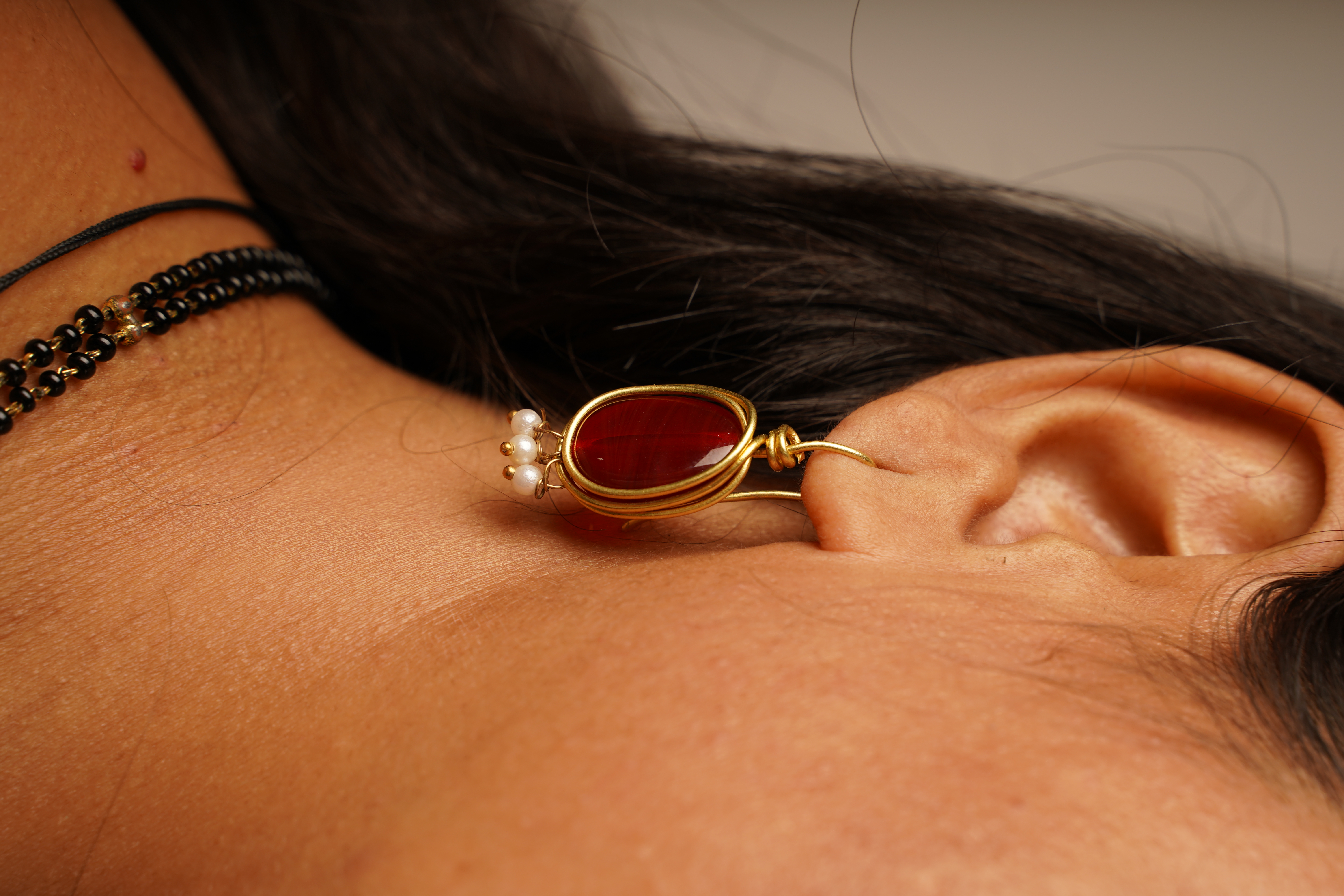 Handmade Glass Bead Earrings with Brass Wire for Women