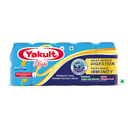 Yakult Light Probiotic Drink, Light Bottle, 65 ml Pack of 5