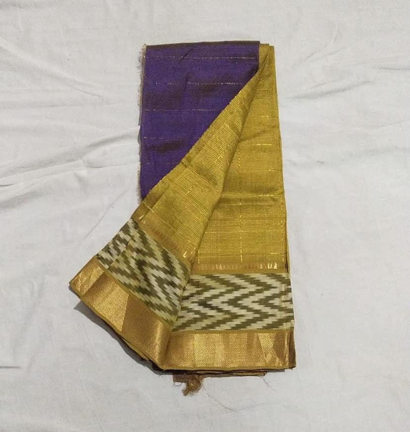 POCHAMPALLI SAREE BORDER COTTON/PATTU Yellow and Purple Handloom Saree With Blouse Piece view 3