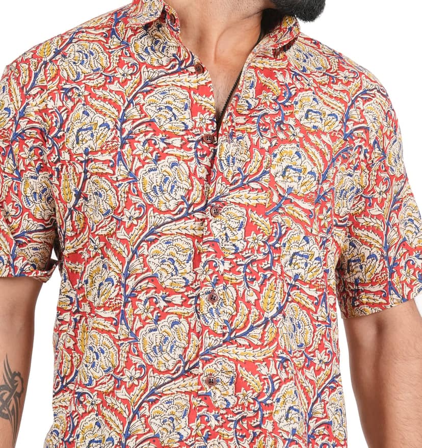Tribes India Bagru Hand Block Printed Floral Cotton Shirt - Multicolor view 5