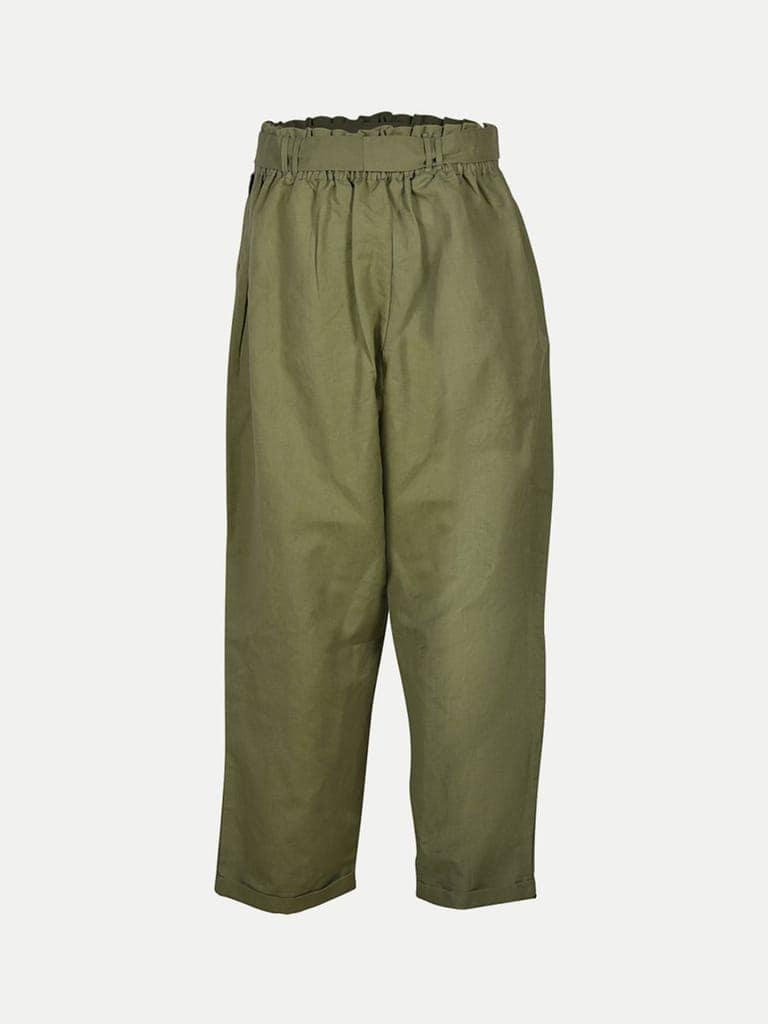 Women Green Plazzo Linen Pants view 4
