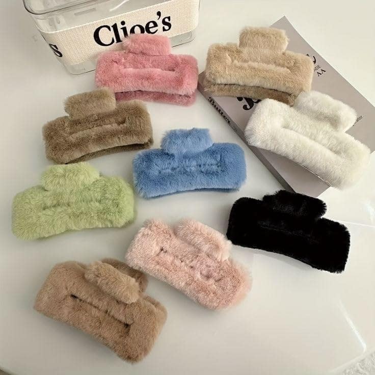 3 Pieces Furry Faux Fur Hair Claw Clips view 2