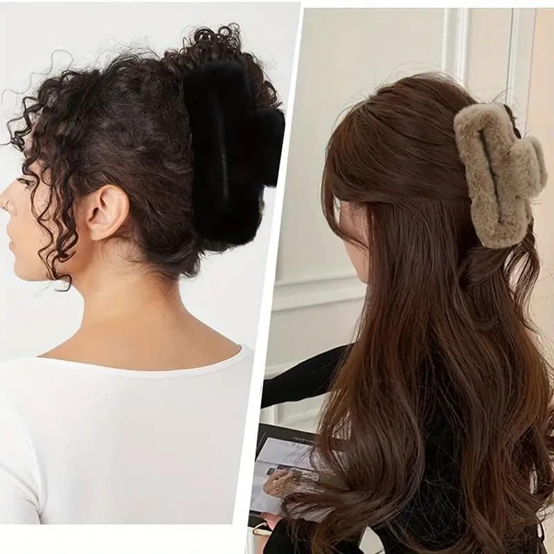 3 Pieces Furry Faux Fur Hair Claw Clips view 3
