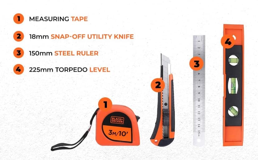 BLACK+DECKER BMT108C Hand Tool Kit for Home & DIY Use (108-Piece) - Includes Screwdriver, Wrench, Ratchet, Utility Knife, Saw, Claw Hammer, Measuring Tape and Plier, ORANGE & BLACK view 3