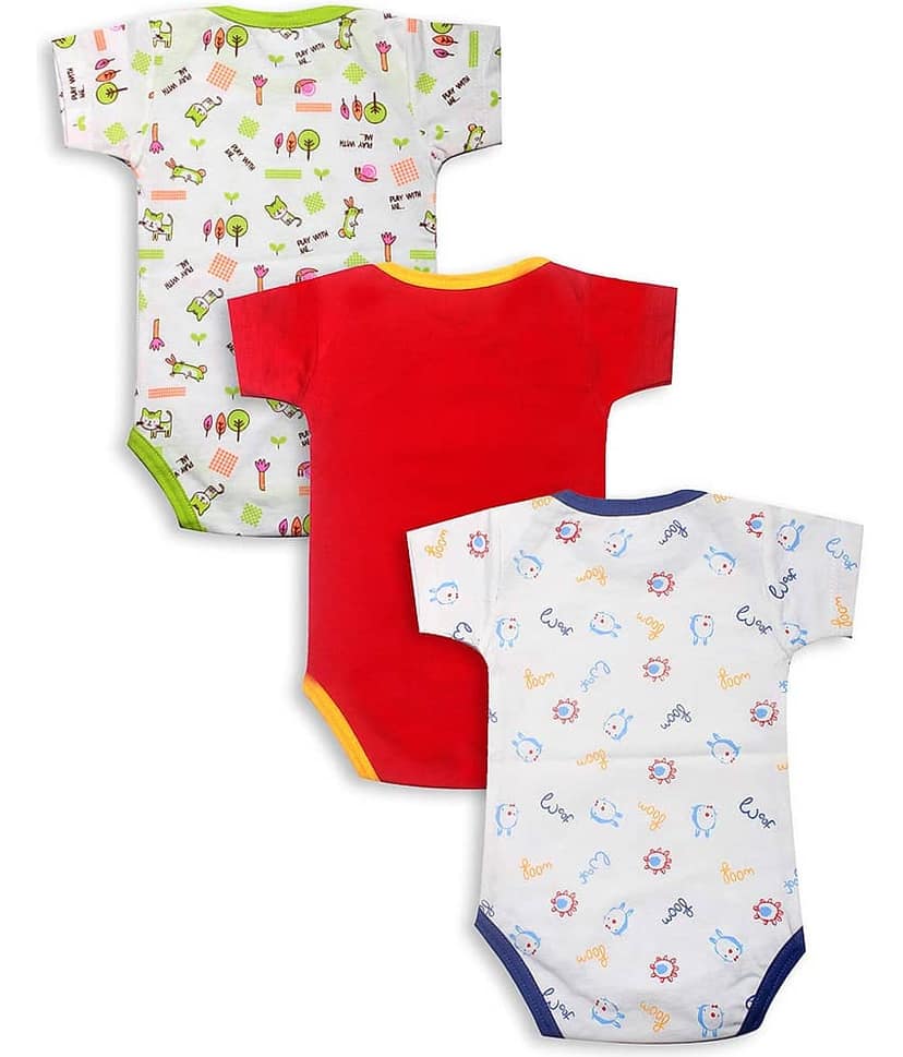 INFANT Pack of 3 Baby Boys 100% Cotton Bodysuit ( Multi Color ) view 2