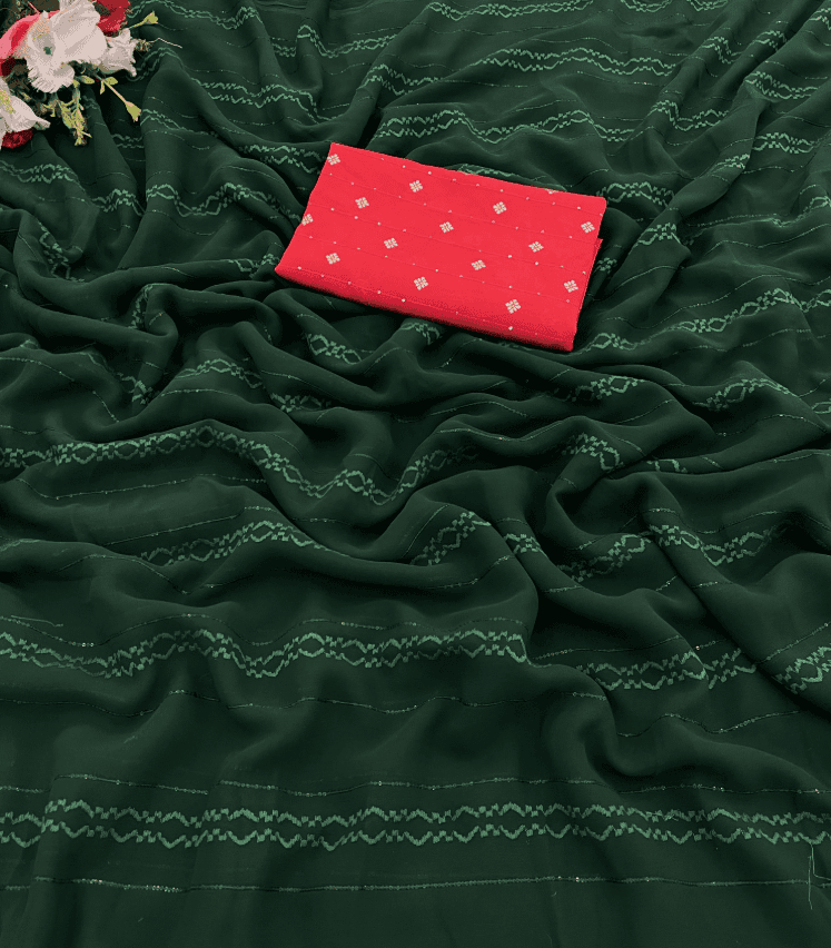 Georgette Saree With Blouse Piece - Green view 3