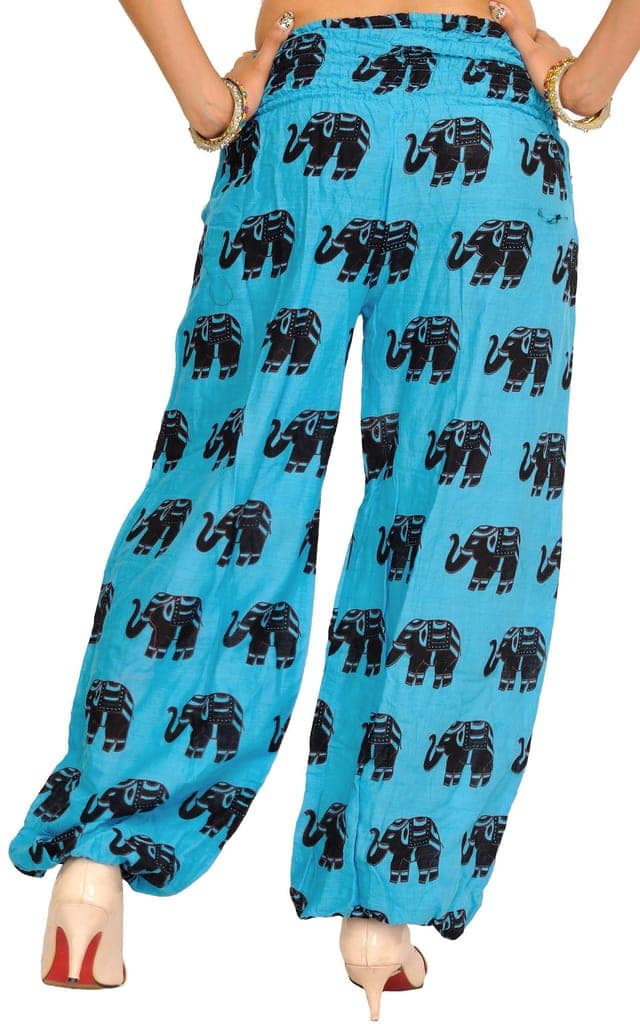 River-Blue Yoga Trousers with Printed Elephants and Front Pockets view 2