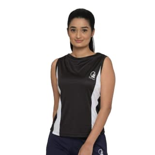 Yoni Mudra Women's Sleeveless Boat Neck Top Contrast Panel for Gym or Yoga