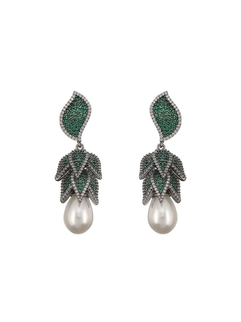 Silver Toned Green AD & Pearl Beaded Luxe Designer Drop Earring view 4