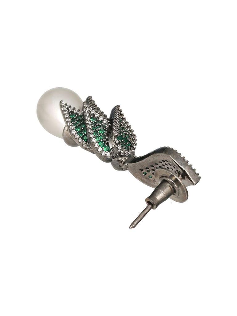 Silver Toned Green AD & Pearl Beaded Luxe Designer Drop Earring view 5