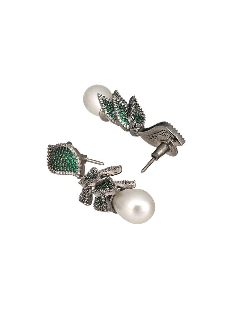 Silver Toned Green AD & Pearl Beaded Luxe Designer Drop Earring view 7