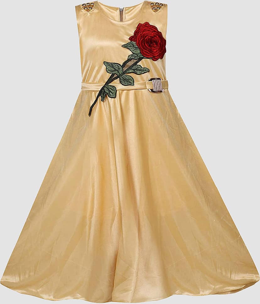9stiches - Gold Lycra Girls Frock ( Pack of 1 )