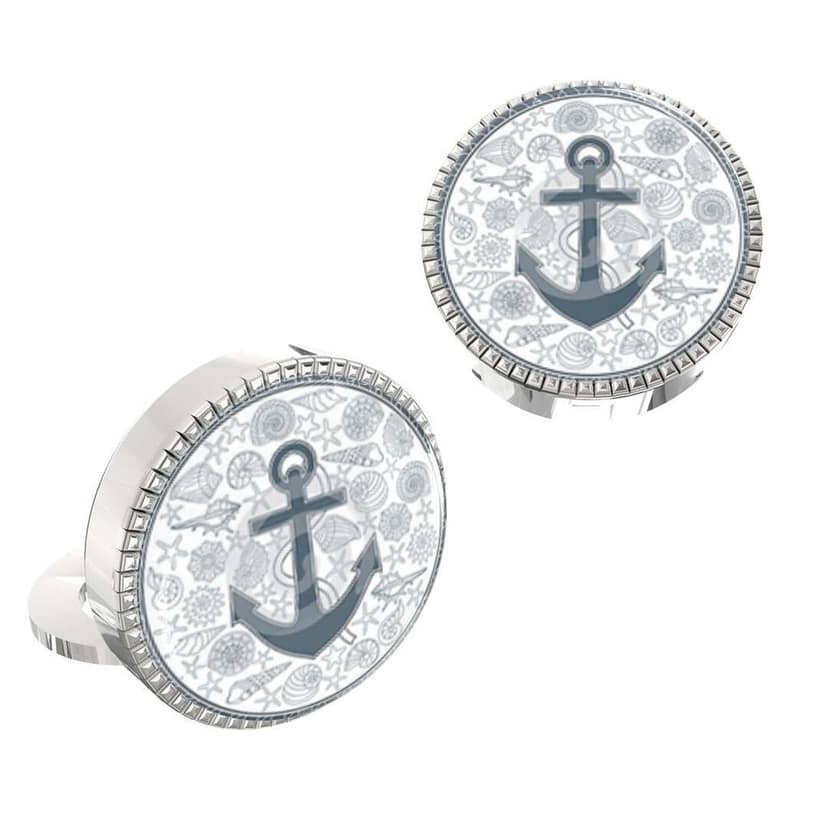 The Smart Buttons - White Gold Colour Plated Shirt Button Cover Cufflinks for Men - Anchor Style view 2