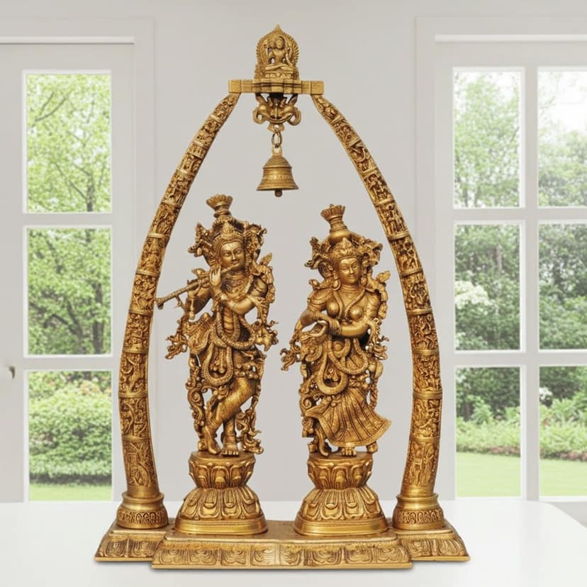 Brass Darbar Radha Krishna God Idol - Temple Decor Showpiece, Height : 31.7 Inch (BSMAS301 E)