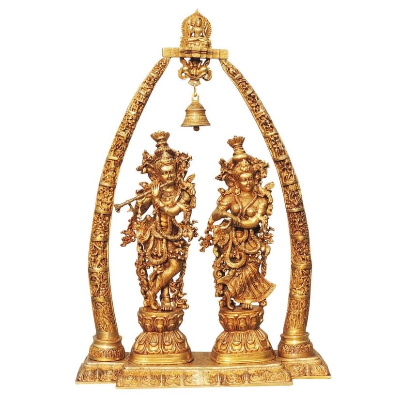 Brass Darbar Radha Krishna God Idol - Temple Decor Showpiece, Height : 31.7 Inch (BSMAS301 E) view 3
