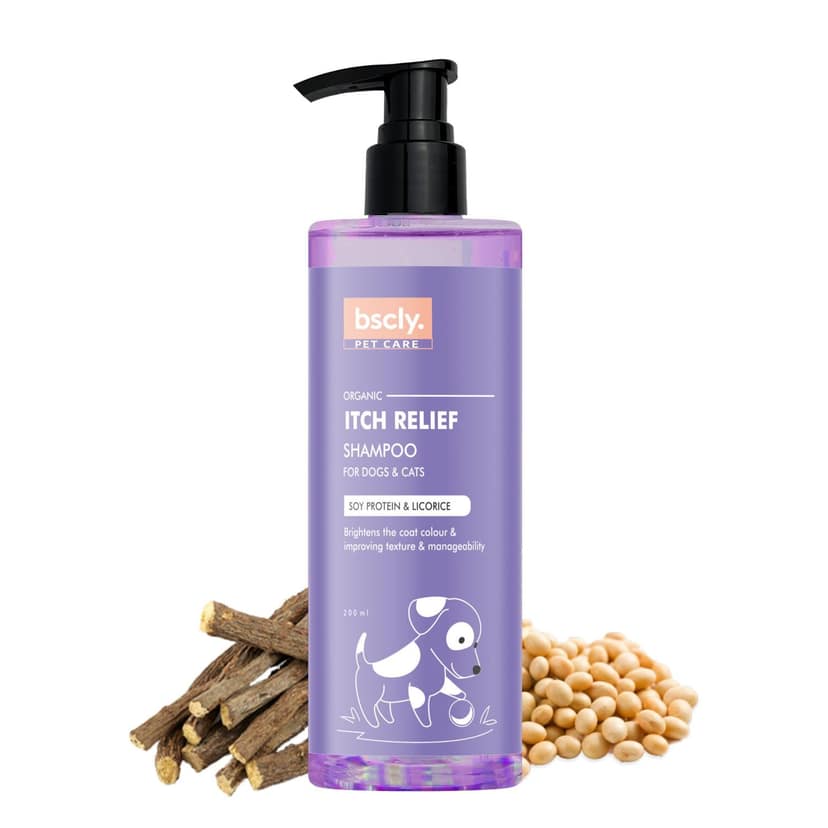 Bscly Itch Relief Dog Shampoo with Argan Oil & Olive Oil | Dog Shampoo for Pomeranian, Shih tzu Puppy, German Shepherd, Labrador & Golden Retriever, 200 ml