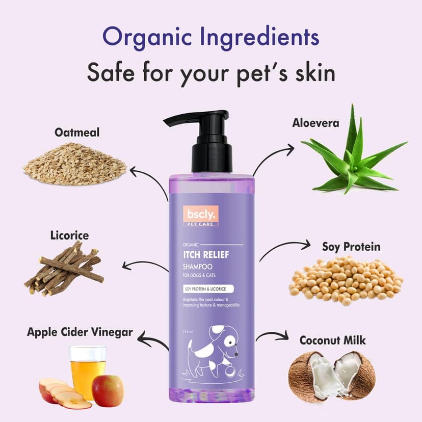 Bscly Itch Relief Dog Shampoo with Argan Oil & Olive Oil | Dog Shampoo for Pomeranian, Shih tzu Puppy, German Shepherd, Labrador & Golden Retriever, 200 ml view 2