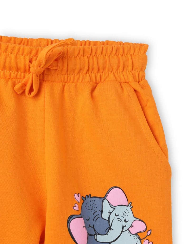 Girls Shorts Cotton French Terry Vibrant Orange Cute Couple Elephant view 3