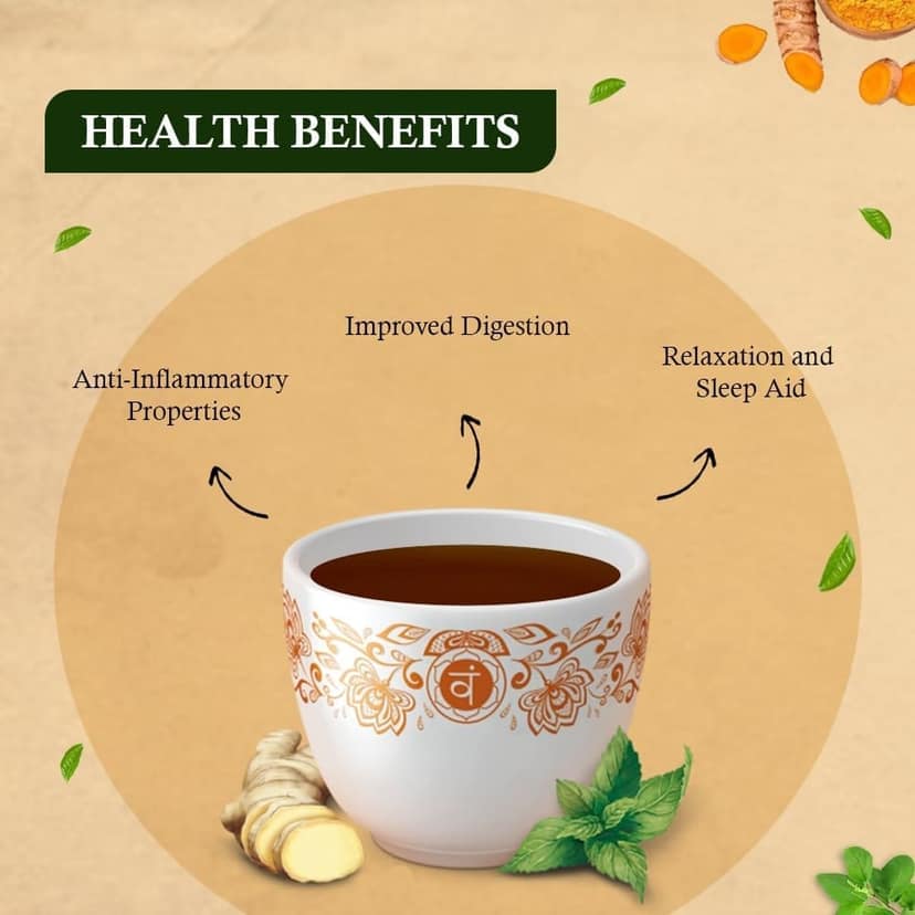 Golden Tips HERBYOGA Herbal Tea Tulsi, Turmeric and Ginger Pouch (100 Gram, 50 cups) view 5