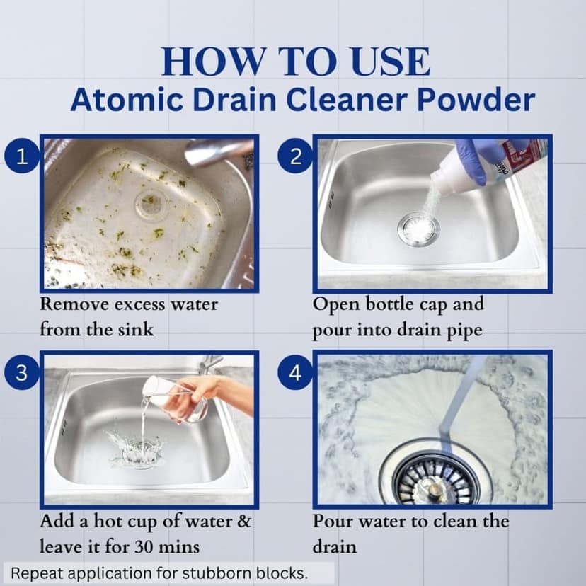 Drain Cleaner Powder for Pipes, Sinks & Septic Tanks | Removes Blockages | 50g × 2 Pack view 2