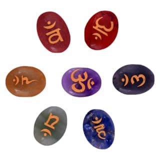 Seven Chakra Stones with Sanskrit Symbol Stones Positive Energy Crystal Meditation Ornament Engraved Oval Reiki Set(KI_04) by Krishna Impex