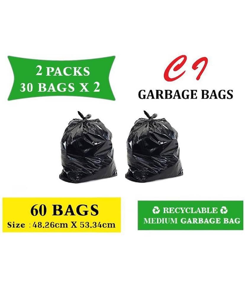 C I- Medium 60 pcs Garbage Bags - 2 packs of 30 Pcs - 60 pcs - 19X21 Black Medium Disposable Garbage Trash Waste Dustbin Kitchen Bag