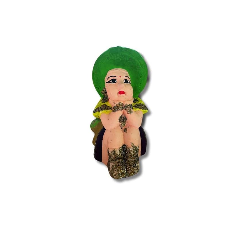 Praying woman clay figurine view 2