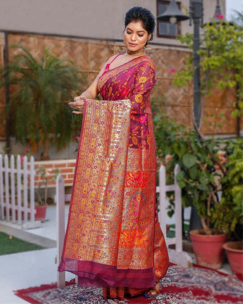 Banarasi Silk Saree Purple Color with contrast pallu and blouse-6393 view 2
