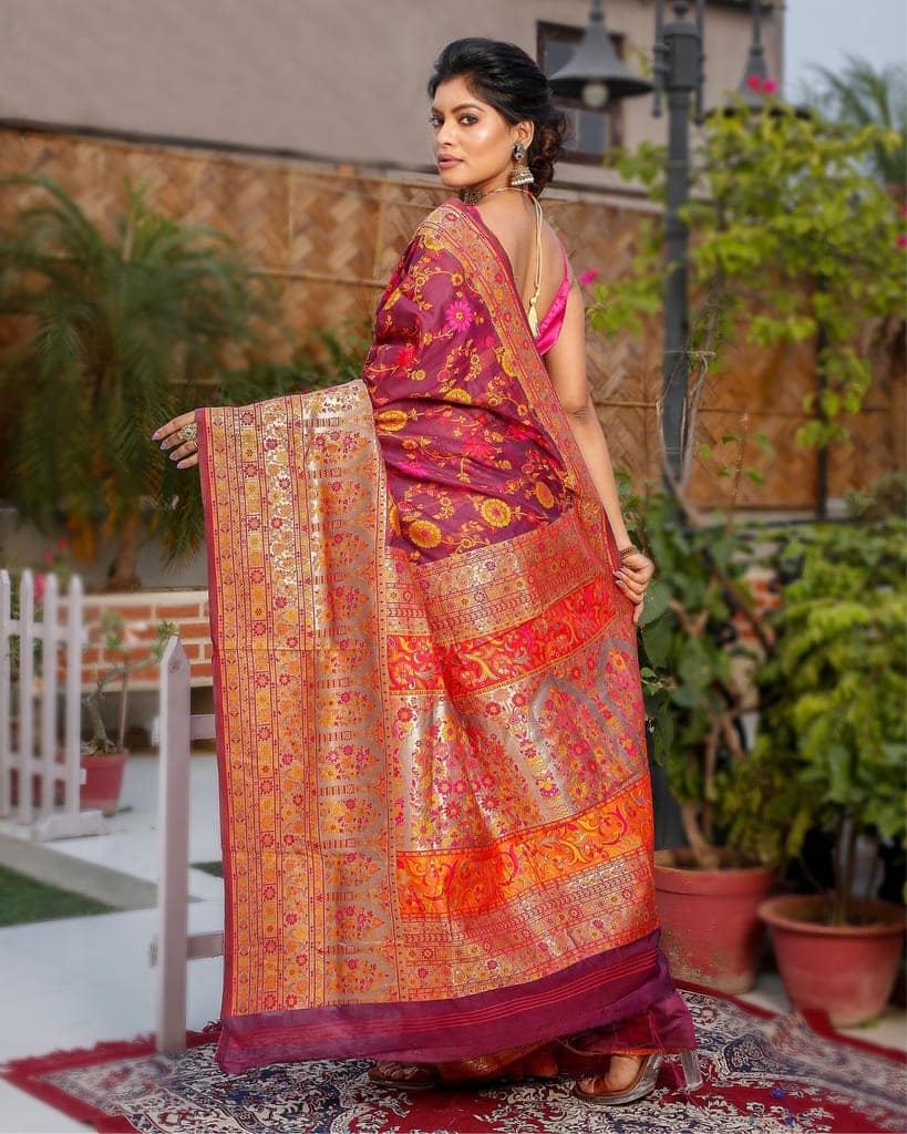 Banarasi Silk Saree Purple Color with contrast pallu and blouse-6393 view 3