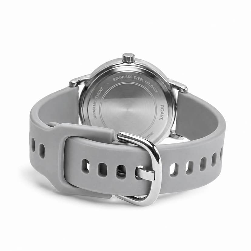 ROAVÉ Quartz Round Silicone Band Casual Analog Watch For Women With Buckle Clasp - Grey view 4