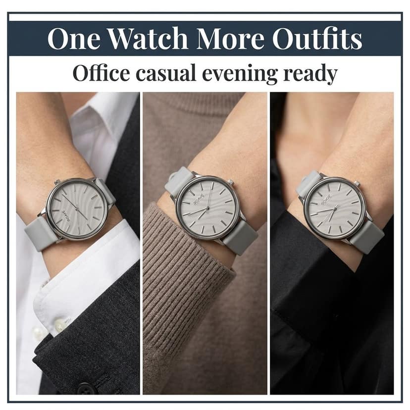 ROAVÉ Quartz Round Silicone Band Casual Analog Watch For Women With Buckle Clasp - Grey view 7