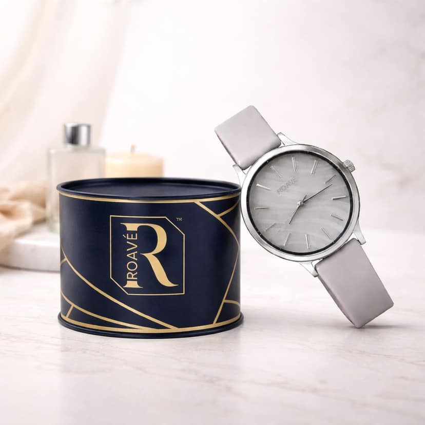 ROAVÉ Quartz Round Silicone Band Casual Analog Watch For Women With Buckle Clasp - Grey view 9