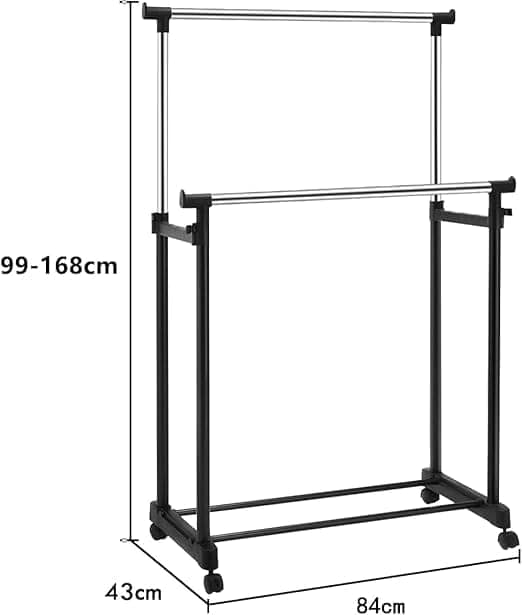 Double Pole Portable Clothing Hanging Garment Rack Laundry Drying Hanger with Wheels Telescopic Clothes Fordable Single Stand for Indoor Outdoor Drying Rack For Home Balcony Room Garden Terrace Home view 3