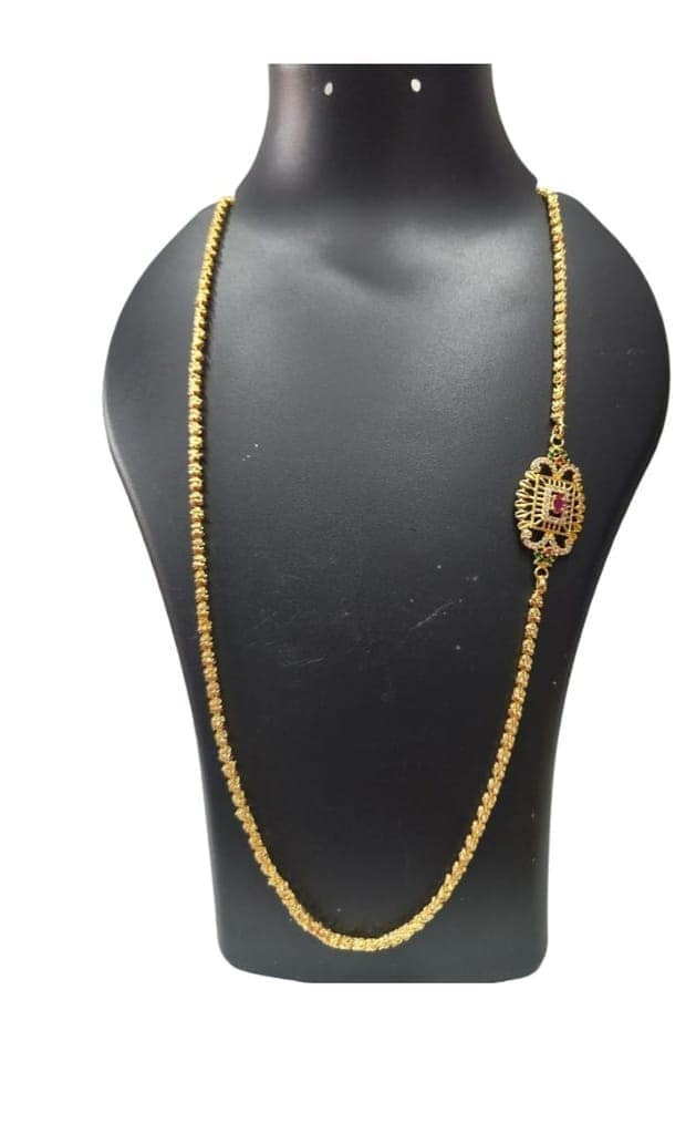 Gold plated traditional long chain with pendant for women view 4