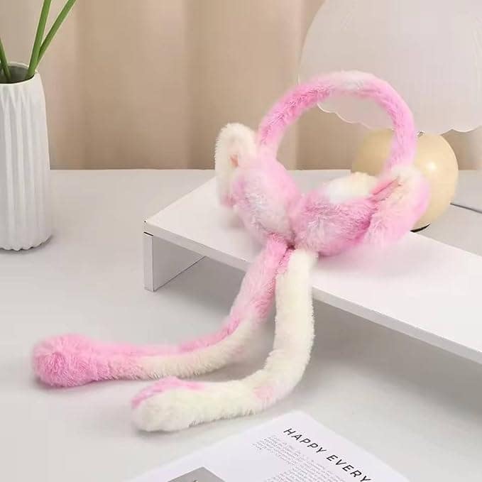 Adorable Bunny Moving Ear Earmuffs for Kids | Soft Plush Ear Muffs with Sound | Warm Winter Faux Fur Ear Warmers for Boys & Girls light pink view 2