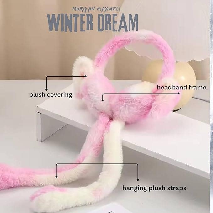 Adorable Bunny Moving Ear Earmuffs for Kids | Soft Plush Ear Muffs with Sound | Warm Winter Faux Fur Ear Warmers for Boys & Girls light pink view 3