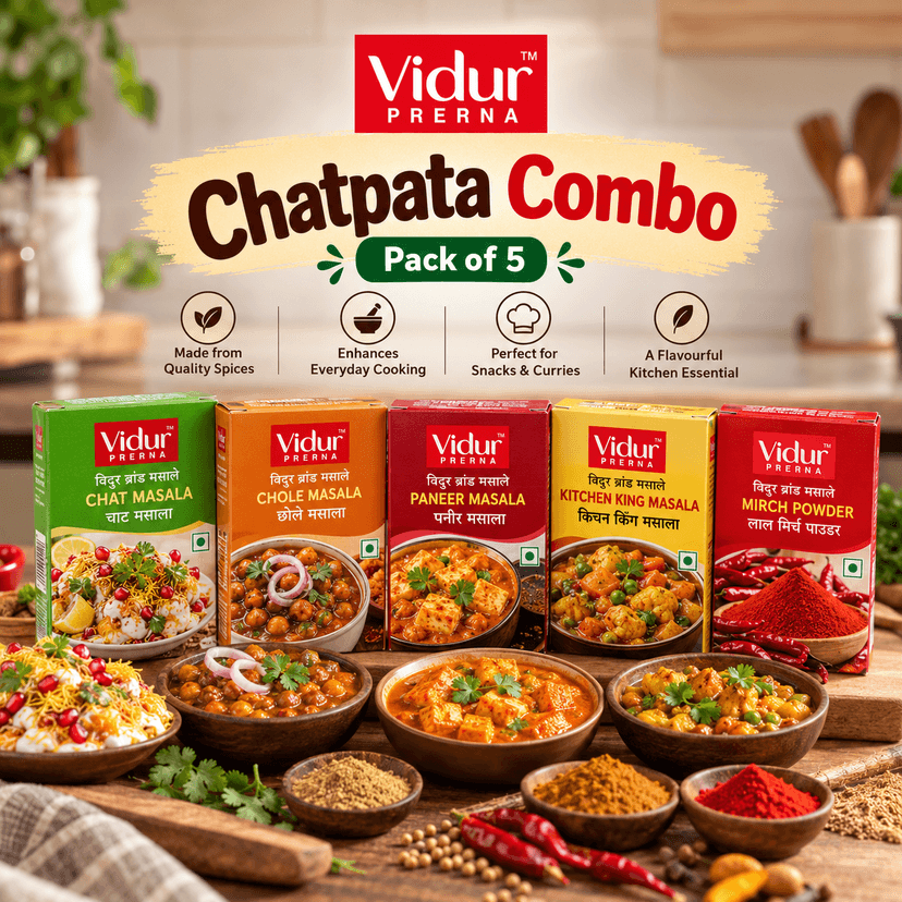 Vidur PRERNA Chatpata Combo (Pack of 5, 10g each) - Chat/Chole/Paneer/Kitchen King Masala & Red Chilli Powder