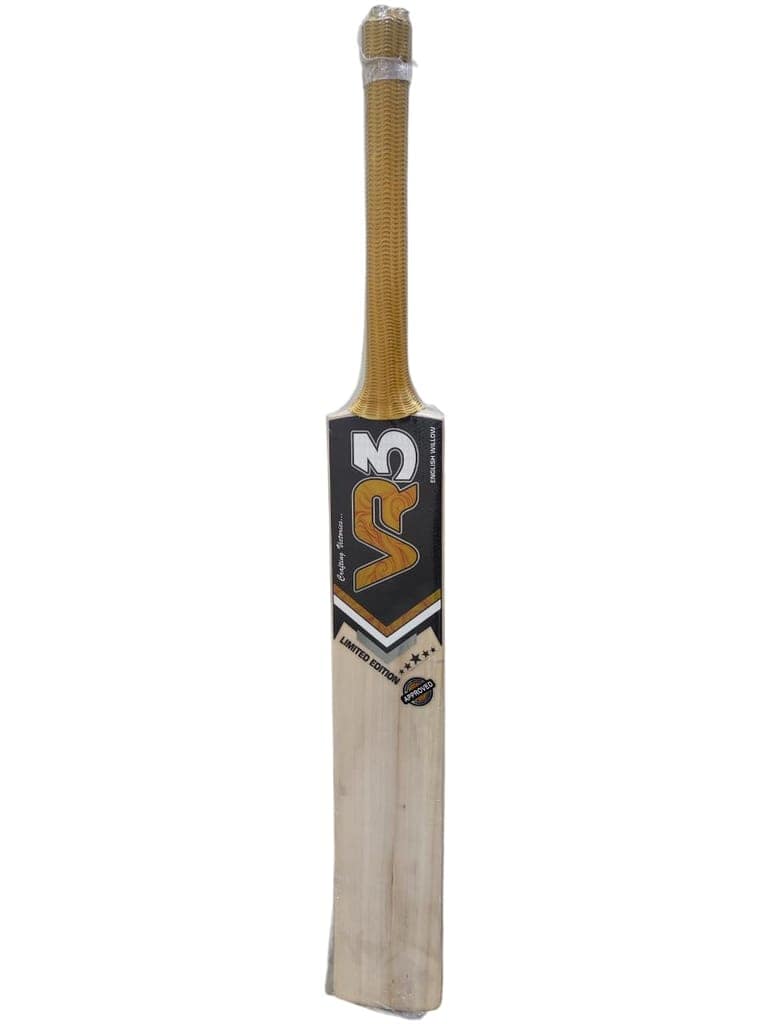 VR3 English Willow Cricket Bat, Grade A+ Professional, Natural Wood, 82.5 cm Length, 1200g
