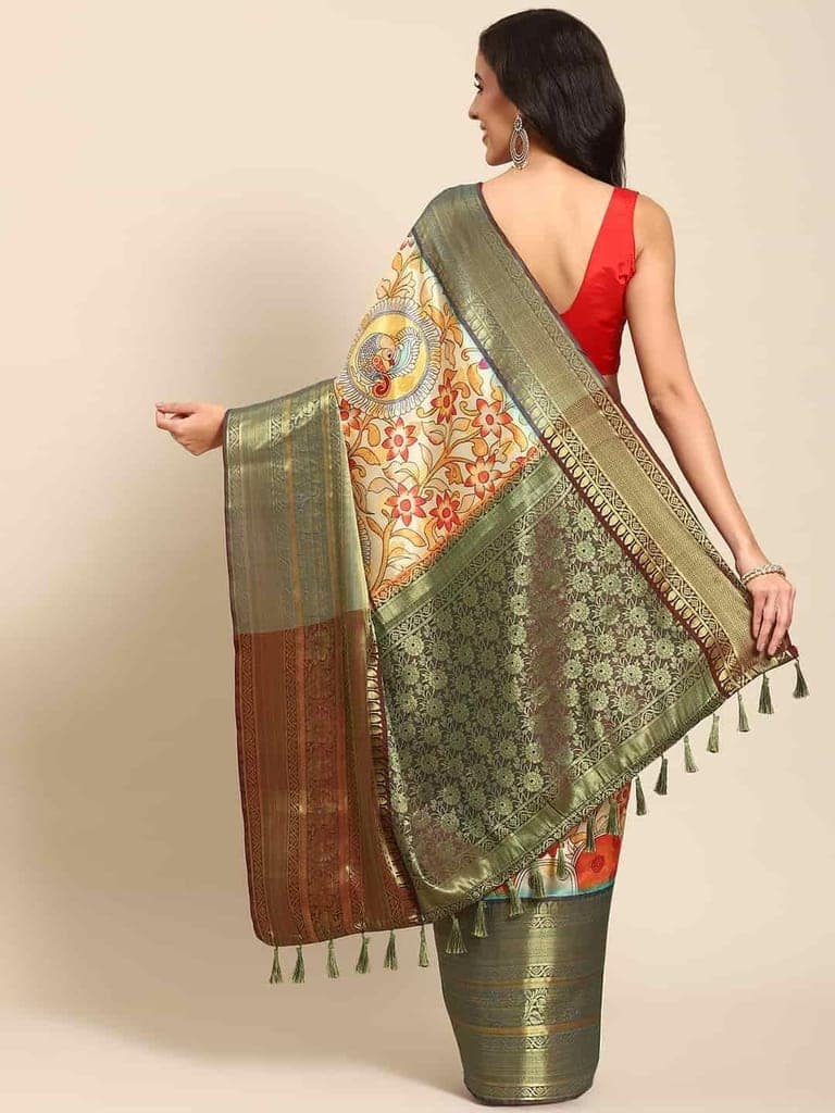 Women's Kalamkari Print with Regal Weave Silk Saree With Unstiched Blouse Piece view 2