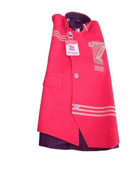 Boys' red and white striped shirt and tan pants set view 2