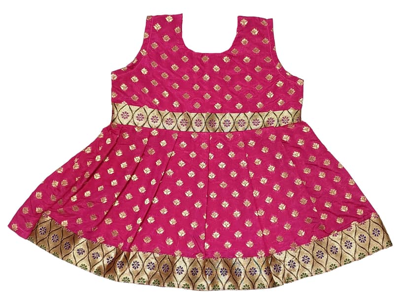 Elegant Pink Sleeveless Baby Girl Frock with Golden Border