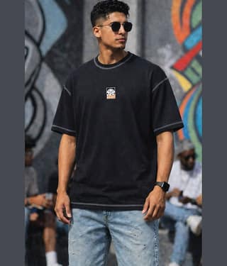 FTX Men Cotton Blend Oversized Fit Solid T-Shirt ( Black )